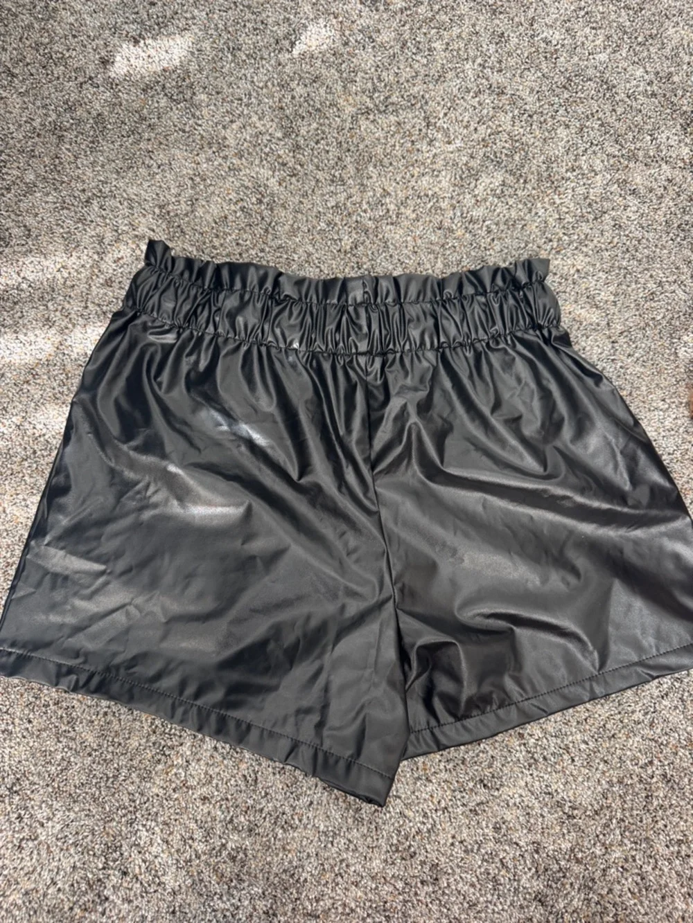 SHEIN Black High-Waist Faux Leather Drawstring Shorts
